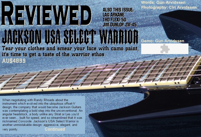 Jackson USA Warrior review, GuitarHead.net splash page