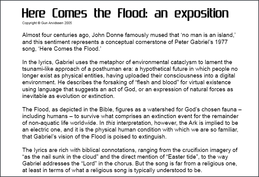 Here Comes the Flood: poetry exposition splash page