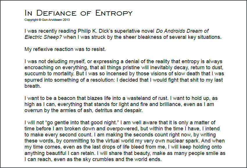 In Defiance of Entropy: ghostwriting example splash page